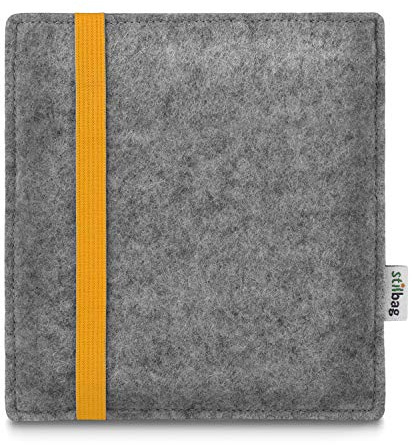 stilbag e-Reader Tasche Leon für Amazon Kindle Oasis (10. Generation) | Wollfilz hellgrau - Gummiband gelb | Schutzhülle (German Brand)