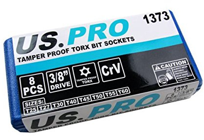 US Pro 1373 - Juego de llaves de vaso (8 unidades, 3/8''dr Star, Torx Tamper, T25-T60, azul)