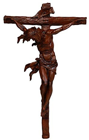 Pacific Giftware Kruzifix mit Jesus am Kreuz in Holzoptik - Wandrelief Wanddeko Christlich