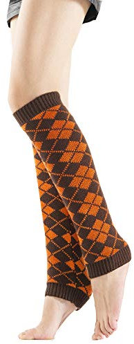 Cheerlife Karo Muster Gestrickt Häkeln Stulpen Stiefel Beinstulpen kariert Knie Socken warme Beinlinge Beinwärmer im Winter (Orange)