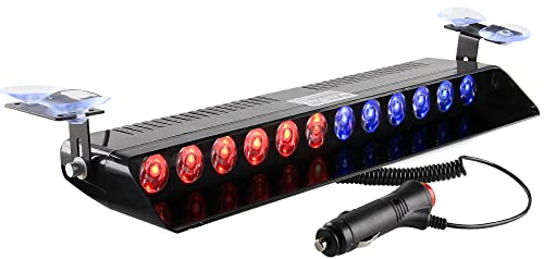 Sidaqi Luz de advertencia estroboscópica de emergencia de camión de coche 12V 12W Brillante Parabrisas Salpicadero Interno Tira de luz de advertencia 12 LED, rojo azul