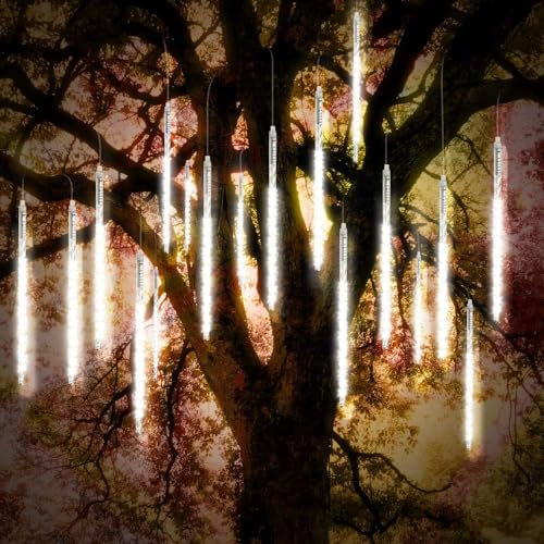 Vikdio Weihnachtsbeleuchtung Outdoor, Meteor Duschen Lichter 30cm 10 Spiralröhren 300 LEDs 3.15m Lit Länge, Wasserdichte Schneefall Lichter für Outdoor Weihnachtsdekoration Baum Fenster (Weiß)