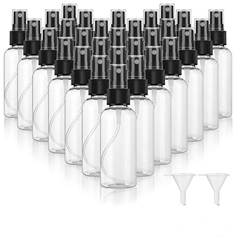 30 Pack 2 oz Fine Mist Mini Clear Spray Bottles with Pump Spray Cap - for Essential Oils, Travel, Perfumes - Refillable & Reusable Empty Plastic Bottles Travel Bottle