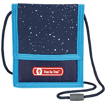 Hama Step by Step Brustbeutel „Sky Rocket Rico“, blau, mit Sichtfenster, Münzfach mit Reißverschluss, Schlüsselbefestigung, zum Umhängen, für Jungen ab der 1. Klasse
