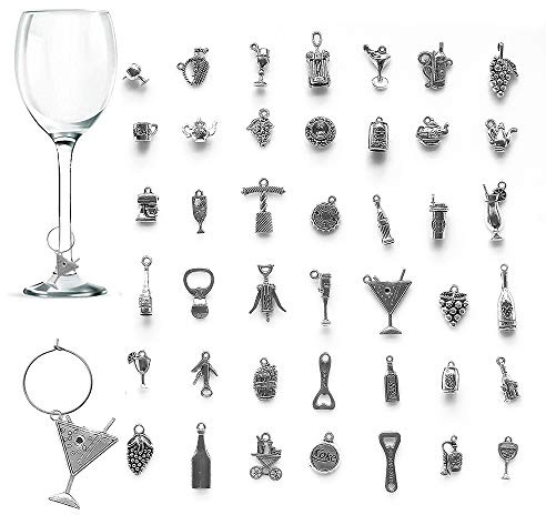 CNYMANY 42 pezzi Segnabicchieri Charms per Bicchiere di Vino, Vino a Tema Calice Marcatori di Bevande Tag con Fibbia per Cocktail Champagne Festa Di Degustazione Favori Forniture Decorative Regali