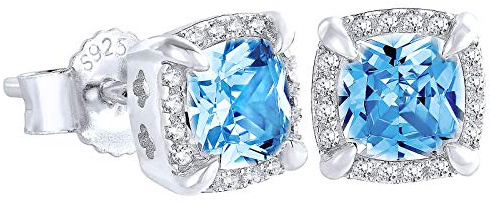 KRKC&CO Ohrstecker Silber 925 Damen, Viereckige Ohrringe Weißgold beschichtet, Iced Out Ohrschmuck mit Zirkonia Steine Blau/Weiß, allergiefreie Ohrringe, Geschenk für Frauen Mädchen, 7mm