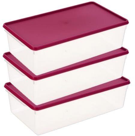 MiraHome Boîtes de congélation XL 3 x 5 l, rectangulaires, rose, avec couvercle hermétique, boîtes de conservation transparentes avec couvercle, boîte de rangement de cuisine, pour Mealprep et