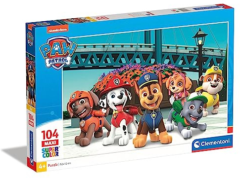Clementoni 23755 Maxi Paw Patrol – Puzzle 104 Teile ab 4 Jahren, farbenfrohes Kinderpuzzle mit extra großen Puzzleteilen, Geschicklichkeitsspiel für Kinder