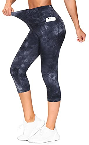 THE GYM PEOPLE Women's High Waistd Capri 3/4 Length Leggings Tummy Control Yoga Trousers with Pockets