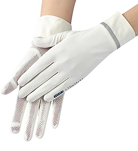 Women UV Mesh Sun Gloves Anti-skid Driving Gloves Touch Screen Gloves Summer Cool Sun Protection Cycling Riding Gloves Breathable Full Finger Sunblock Gloves Outdoor Sunscreen Gloves for Women Girls