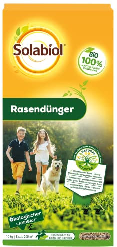 Solabiol Bio Rasendünger – 10 kg Langzeitdünger mit natürlichem Wurzelstimulator für 200 m² – Nachhaltige Pflege bis zu 14 Wochen für saftig grünen Rasen