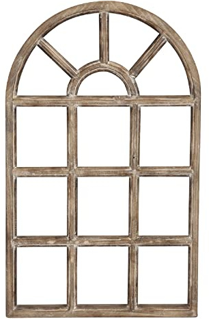 ETC Nostalgie Holz Deko Fenster braun gewischt halbrund 36 x 2 x 58 cm - Wanddekoration für Haus und Garten - Vintage - Shabby Chic
