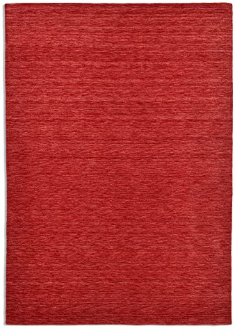 THEKO | Teppich Holi aus 100% Schurwolle | schlicht, zeitlos + modern | handgewebt | Farbe: Rot | 60x90 cm