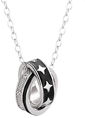 RobertDTesta Herren Doppelring Anhänger Halskette, S925 Sterling Silber Gothic Vintage Alphabet Halskette,Silber,60