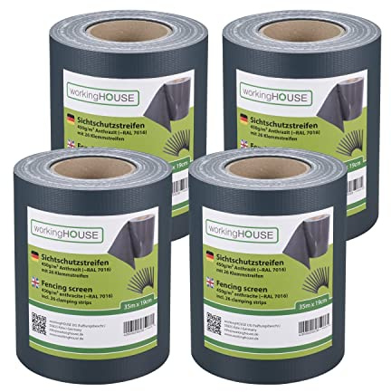 WORKINGHOUSE Sichtschutzstreifen Doppelstabmatten 450g/m² 4x35m Anthrazit | Doppelstabmattenzaun & Zaun Sichtschutz, RAL 7016 – Standard 450g/m², wetterfest, inkl. Clips