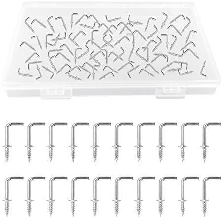 UFURMATE Lot de 150 crochets à vis de 1,27 cm, en acier au carbone plaqué en forme de L avec épaule, crochets à vis auto-taraudeuses à angle droit (argent)