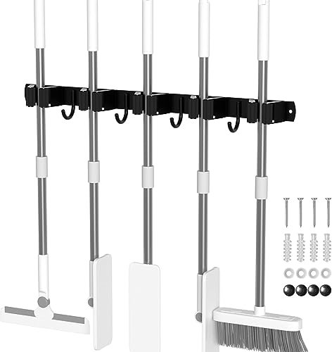 AceMining Besenhalterung Wand, 5 Halter + 4 Haken Besenhalter, Besenhalterung Edelstahl, Schwerlast Wandhalterung Besen, Besenhalterung Wand Selbstklebend