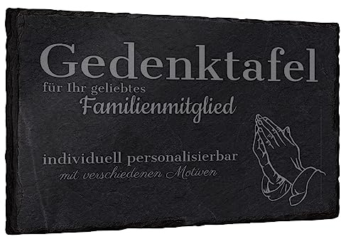 mtb more energy Gedenktafel Grabstein aus Schiefer mit Gravur - wähle passende Motive und Schriftarten - Rechteckig (30 x 20 cm) - Grabplatte Gedenkbild Kondolenzfeier
