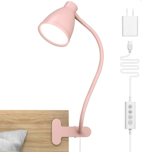BOHON Cute Desk Lamp with Clamp 10W 38 LED Clip on Light, 5 Color 10 Brightness Auto Off Timer Flexible Gooseneck Pink Lamp Kawaii Accessories Desk Lights for Office Home Bed Bedside Reading, Pink
