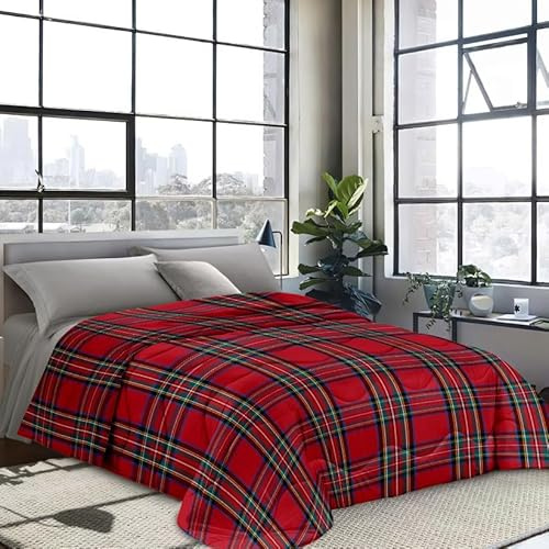 INTRECCI Piumino Singolo, 170 x 260 cm, Piumino Ecologico, Caldo, Invernale, 410 g/m², Anallergico e Antiacaro, Made in Italy, Lavabile in Lavatrice, Soffice, Morbido. Fantasia: Tartan Rossa