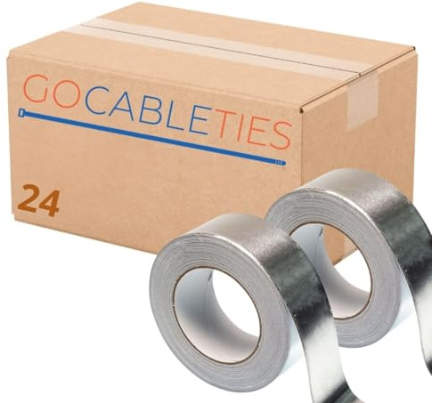 GOCABLETIES Aluminium Klebeband, 48 mm x 50 m, selbstklebendes Alu Klebeband, Aluklebeband hitzebeständig Band zum Versiegeln, Reparieren und Isolieren, Wasserbeständig Alu Klebeband, 24 Rollen