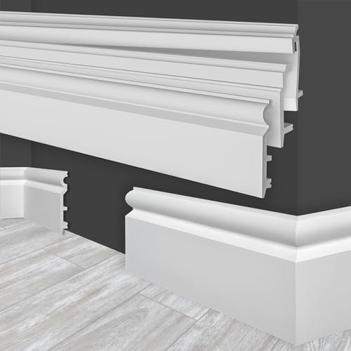 MARBET DESIGN Battiscopa in plastica bianca HDPS - Profilo da 2 metri per battiscopa Finitura pavimenti Listelli Finitura pavimenti Canalina cavi (HF-2 120x15 mm, Campione)