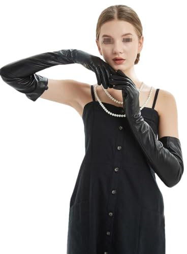 Hgvcfcv Damen-Handschuhe, super lang, oberhalb des Ellenbogens, echtes Leder, Abend-Opernhandschuhe, Schwarz, a, XL(size8.5)