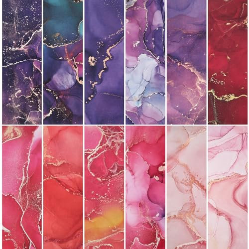 24 Stück 15,2 x 15,2 cm Marmoriertes Papier Scrapbook, 12 Stile Ästhetische Papierbögen Bronzing Design Einseitig Dekoratives Marmorpapier, Bastelbedarf für die Kartenherstellung Dekoration