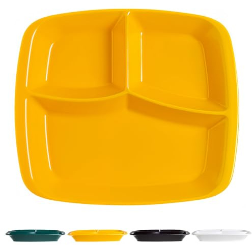Dowbom Große Portionskontrollteller, einfarbig, geteilte Teller für Erwachsene, bariatrische Teller zur Portionskontrolle, wiederverwendbares 3-teiliges Lunch-Tablett (27,9 cm, Gelb)