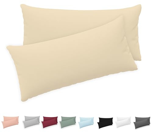 Twinzen - Kissenbezug 40 x 80cm - 2er Set - 100% Baumwolle - Beige | Oeko-Tex zertifiziert · mit Reißverschluss · Kopfkissenbezug & Kissenhülle · Jersey · 150 g/m² · Weich · Waschbar