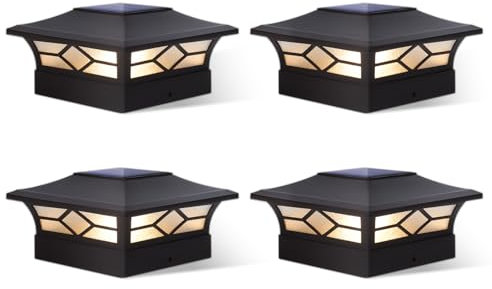 Solar Post Cap Lights Outdoor 4pack, Waterproof Solar Powered Deck Fence Post Lights for 4x4 Wood/Vinyl Posts, Solar Outdoor LED Light with Cool/Warm Lighting Decorate Garden Patio Porch…