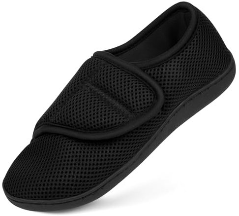 HOTUT Diabetiker Hausschuhe Damen Herren, Verstellbare Geschwollene Füße Hausschuhe, Extra Weite Walkingschuhe, Rutschfest Rehaschuhe für Senioren, Breiten Klettverschluss Gesundheitsschuhe (XL)