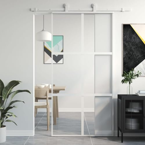 Gecheer Porta Scorrevole Bianca 102,5x205cm in Vetro Temperato e Alluminio, Porta Interne, Set Porte Sorrevoli, per Interno, A155218