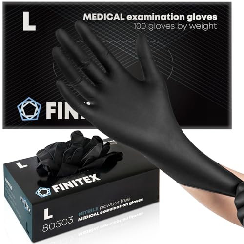 FINITEX Neri Guanti Monouso in Nitrile L, 100pz, 5.0g/pz, Guanti Nitrile senza Polvere Pulizia Casa Alimenti Cucina Tattoo Medici, 5.0mil