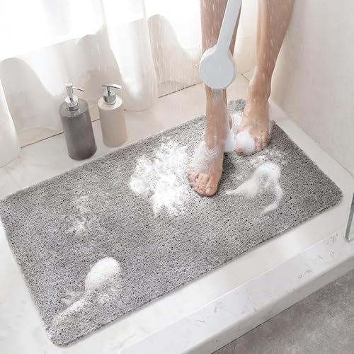 Luffa, tappetino da bagno antiscivolo, morbido e confortevole, tappetino da doccia, tappetino da doccia, antiscivolo, per famiglie, bambini e anziani (40 x 60 cm, grigio)