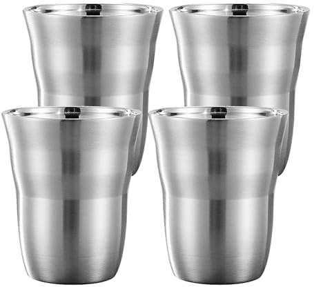 Adorila Lot de 4 petits gobelets en acier inoxydable pour enfants, 250 ml, gobelets en métal à double paroi pour boire, verres empilables en métal pour boissons froides et chaudes