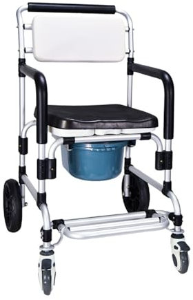 Sedia Da Toilette Con Braccioli E Schienale,Sedia WC Con Rotelle Per Anziani,Sedia Da Doccia Pieghevole Con Rotelle,Sgabello Bagno Doccia Impermeabile E Antiscivolo,Carico 150 Kg C