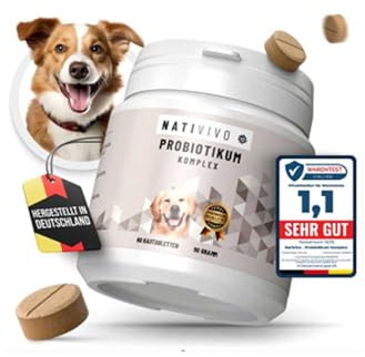 NATIVIVO Probiotika Hund Sodbrennen - Darmkur für Hunde Made in Germany | Darmflora & Magenschutz - Hilft bei Durchfall -Unterstützt Verdauung & Darmsanierung -100% natürlich ohne Zusätze -60 Tabs