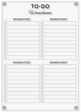 Personalisierter Acrylglas Wandkalender - Acrylglas To-Do Liste abwischbar DIN A3, A2 oder A1 XXL wählbar inkl. Montagematerial und Edelstahl Abstandhalter, langlebig, klarer UV-Druck