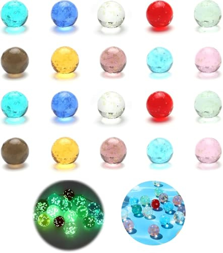 DINGFENG Biglie In Vetro Glass Marbles, Contiene 20 e 1 Biglione, Vintage Memories da Utilizzare su Ogni Superfice, di Vetro Colorate per Giochi Piste Biglie Pista Fai te Decorazioni la Casa Marmo