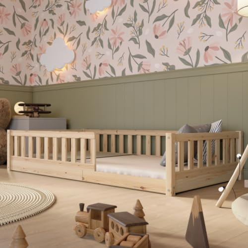 Crazy Pine Montessori Kinderbett Crazy Basic 100x200 cm - Bodenbett -Natur