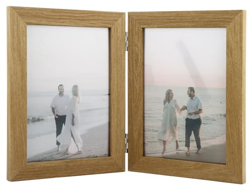 ASelected Doppelter Bilderrahmen Faltbar 13 x 18 CM Klappbarer Fotorahmen Holz Fotorahmen Collage Klappbarer Bilderrahmen aus Holz für Schreibtisch Büro Hochzeit Familie Kaffeefarbe
