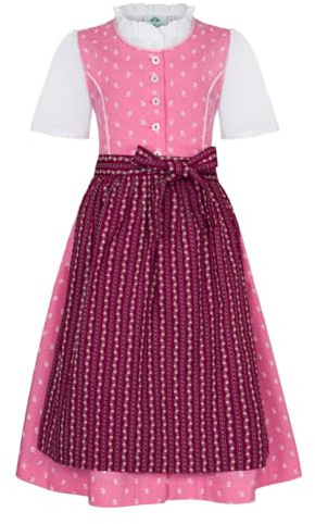 Isar-Trachten Dirndl per bambini, 3 pezzi, camicetta, grembiule per ragazze, Oktoberfest, prati della chiesa, matrimonio, domenica con motivo floreale, Rosa, 104