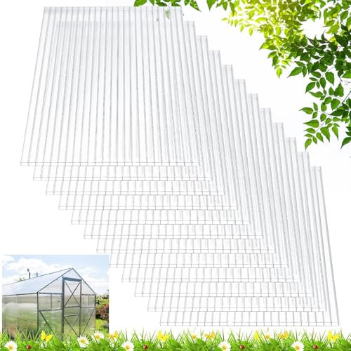14X Gewächshausplatten Polycarbonat Hohlkammerstegplatten 6mm | Doppelstegplatten UV-beständig & bruchsicher |10.2m² Deckfläche | 60,5 cm x 121 cm | Ideal für Gewächshaus, Carport, Garten & Frühbeet