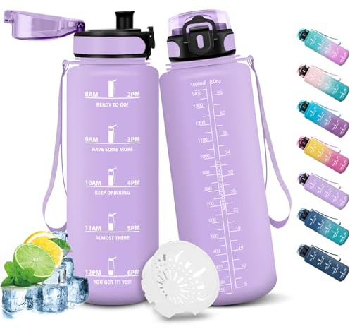 HoneyHolly Trinkflasche 1500ML, Auslaufsicher mit Zeitmarkierung, Water Bottle, Trinkflaschen mit Filter, Trinkflasche Kohlensäure Geeignet, Wasserflasche für Wandern, Laufen, Radfahren