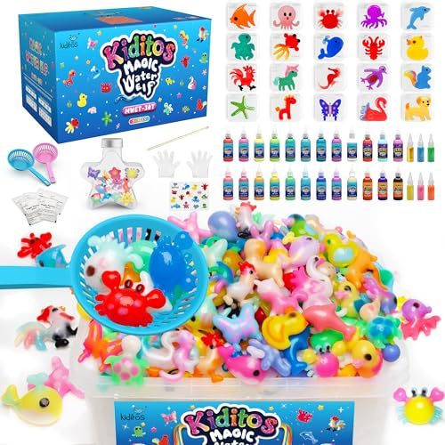 Kiditos Magic Water Elf Spielzeug-Set für Kinder, magisches Wasser-Gel Kit mit 24 Gelen, 6 Glitzerpulvern & 20 Formen, Aqua Gelz DIY Squishy Bastelset, Geschenke für Mädchen und Jungen ab 3 Jahren