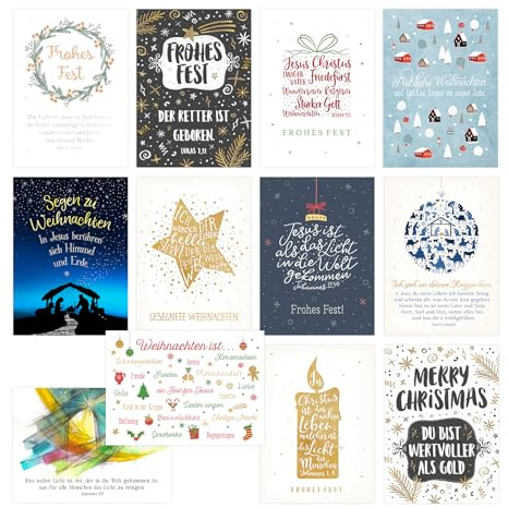 Segensart - Big Blessings Weihnachtsset – 12 XL-Postkarten (16 × 11,5 cm) mit Weihnachtsmotiven und Bibelversen, inkl. 2 Gratis-Karten – Naturpapier – Kartenset