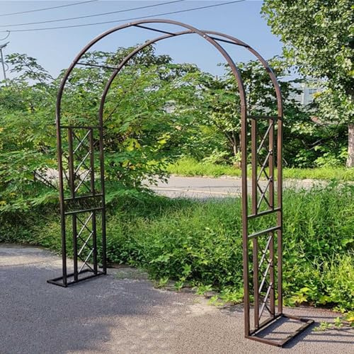 Arco de jardín de metal, 230 cm de alto x 140-340 cm de ancho, para enredaderas y plantas trepadoras, decoración de bodas y fiestas, color marrón (300 x 230 x 40 cm)