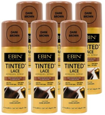 EBIN NEW YORK Lace Tint - 6x Tinted Lace Aerosol Spray 2.7oz/80ml Dark Brown Bundle — Quick Dry, Waterproof, and Buildable Coverage for Natural Wig Blending – Gift Set (6 Items)