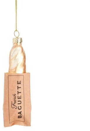 Novelty Glass French Bread Bauble, Retro Fun Loaf of Bread Food Bauble, Hanging Christmas Tree Decoration, Fun Xmas Food Lovers Gift Stocking Filler, Loaf in a Paper Bag Xmas Ornament